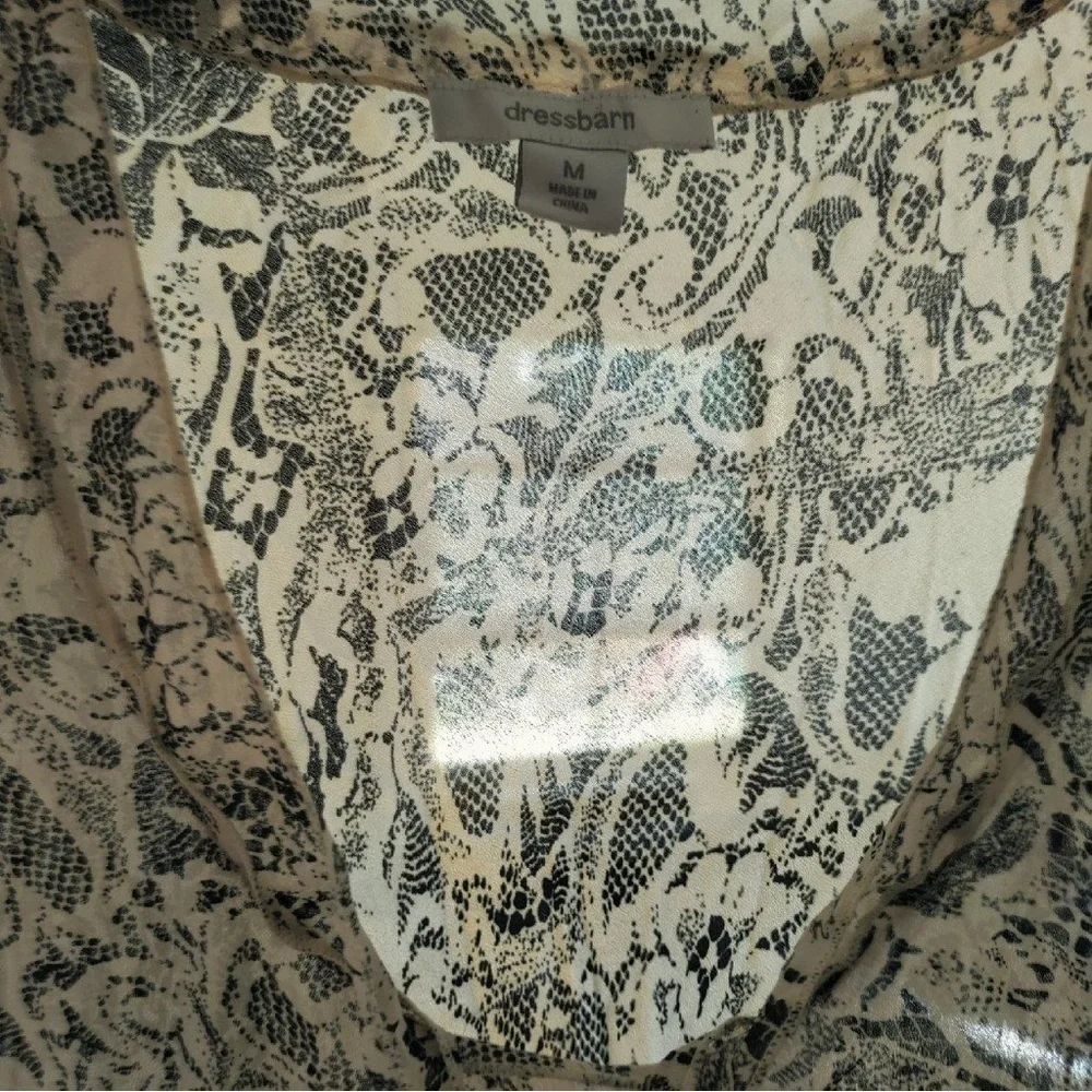 Dressbarn Faux Lace Print Bell Sleeve Semi Sheer Blouse Womens Size M